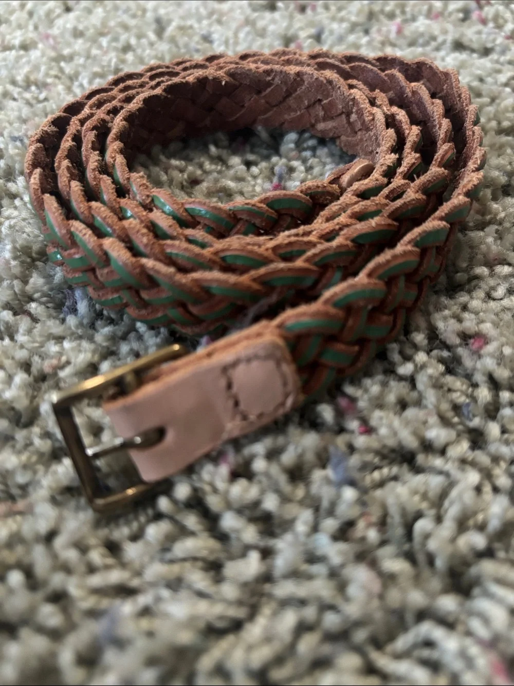 J. Crew Tan and Green Braided 100% Leather Skinny Belt - Women's Sz S/M